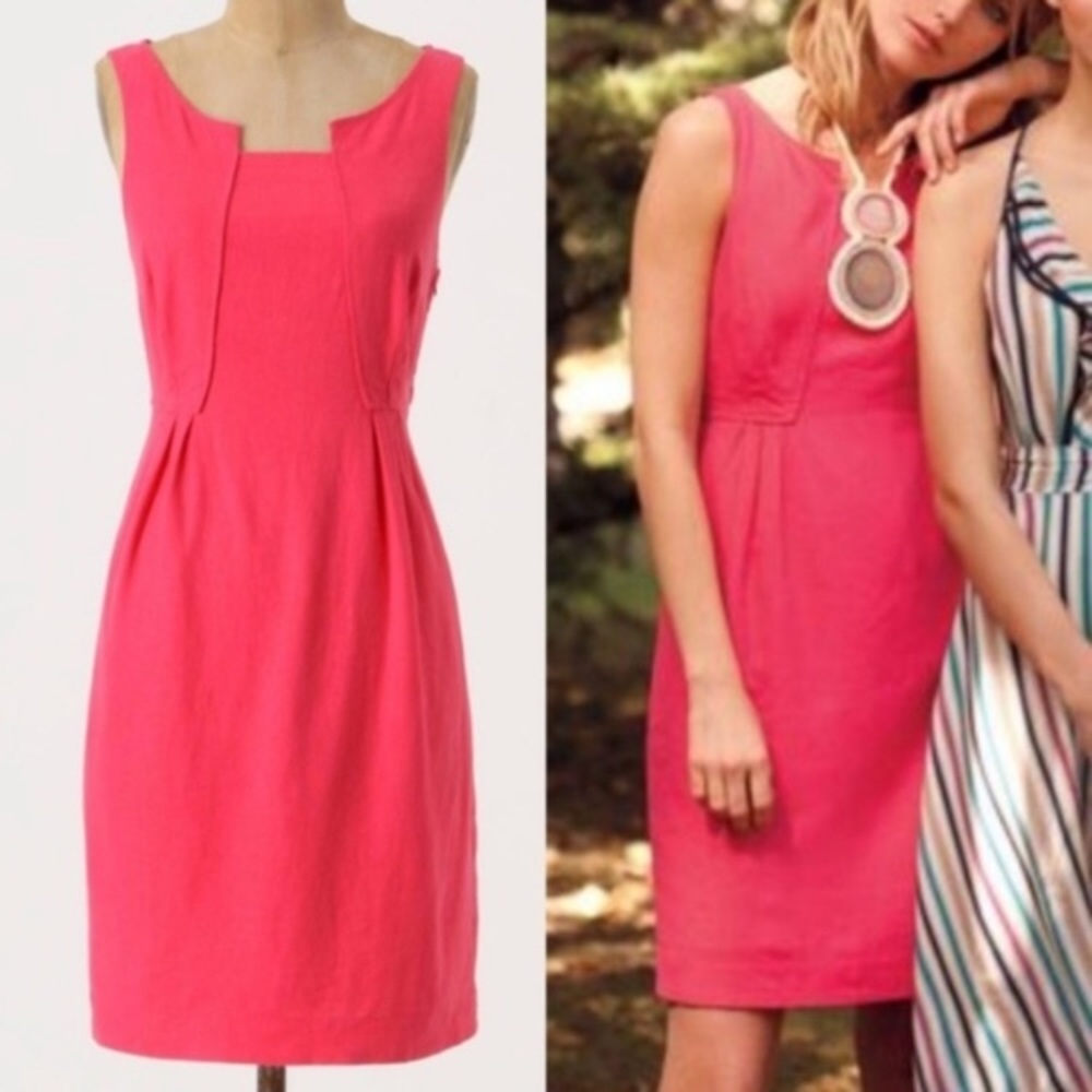 Anthropologie Edme & Ellyse Pink Pleats Panels Sheath Dress Size 4